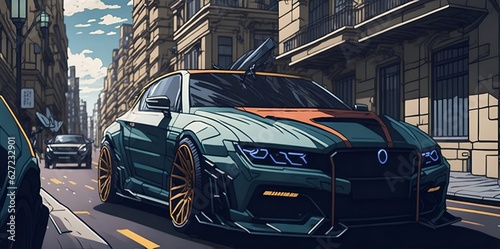 Car on the street. AI generated illustration
