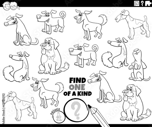 one of a kind task with cartoon dogs coloring page