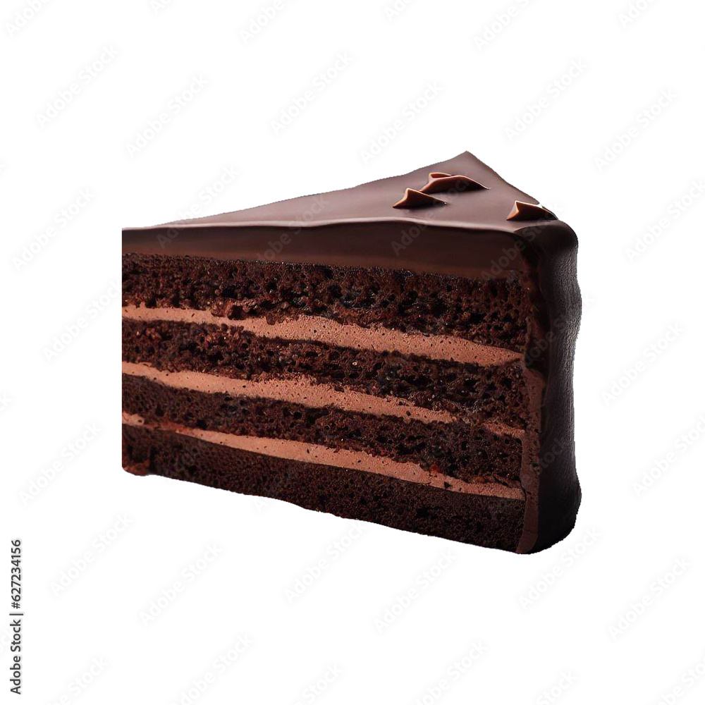 Chocolate cake slice isolated on transparent background with empty space Generative AI Chocolate cake slice isolated on transparent background with empty space Generative AI