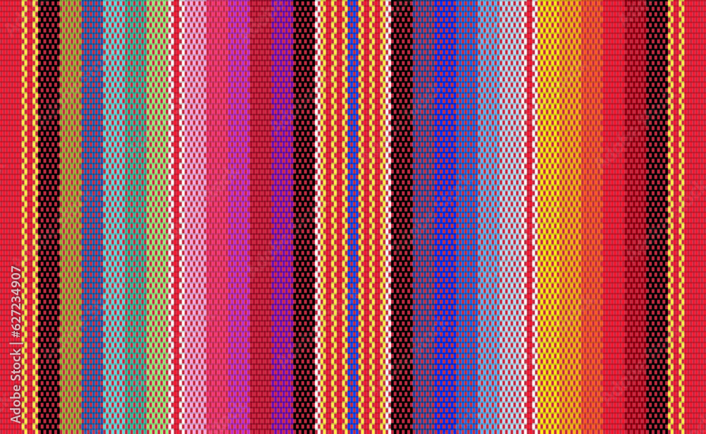 Blanket stripes seamless vector pattern. Background for Cinco de Mayo party decor or ethnic mexican fabric pattern with colorful stripes. Serape design.
