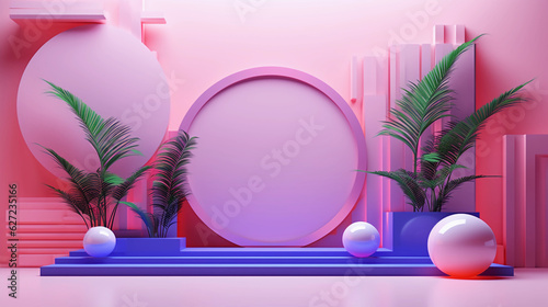 Trendy fashion podium display, Cosmetic background for product presentation, Abstract minimal geometric shapes background, Modern design for poster, cover, banner, product showcase, AI generated.