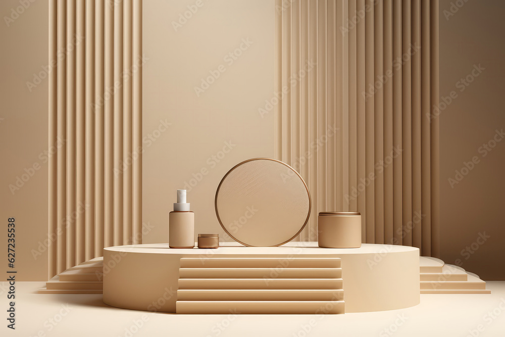 Beige 3D Podium Scene For Displaying Cosmetic Products Beige 3D Podium Scene For Displaying Cosmetic Products