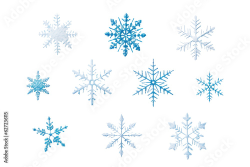 Fotografia Set of different snowflakes isolated on white background