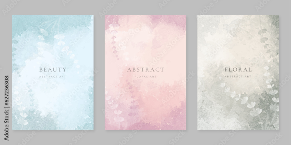 Romantic watercolor abstract templates with floral elements for postcard, poster, invitation, wall decor.