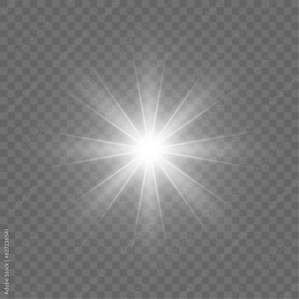 Vector white star on transparent background. Glowing light effect ...
