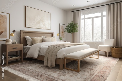 traditional bedroom interior with minimal decor. Generative AI © create interior