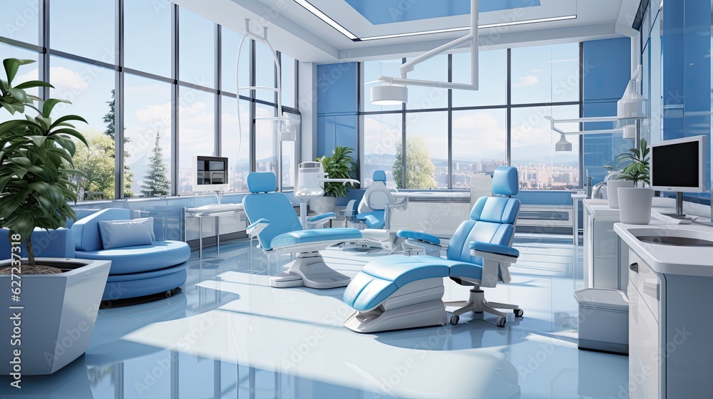 Modern dental clinic, dentist chair and other equipment used by