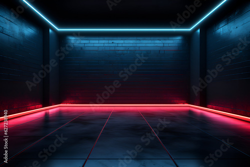 empty room with red and blue neon lights