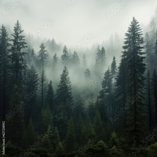 Foggy forest in a gloomy landscape © mirexon