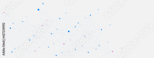 Abstract minimal geometric with connecting dots and lines on white background. Global network connection and social communication technology concept.