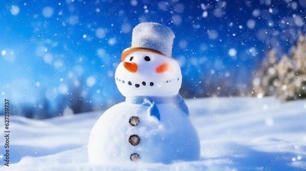 かわいい雪だるま、クリスマス背景|Cute snowman, Christmas background, Generative AI かわいい雪だるま、クリスマス背景|Cute snowman, Christmas background, Generative AI