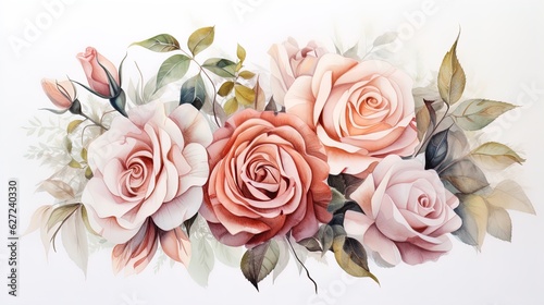 Floral pattern with roses  watercolor. illustration. Generative AI