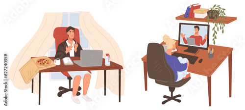 Business meeting online via computers and laptop