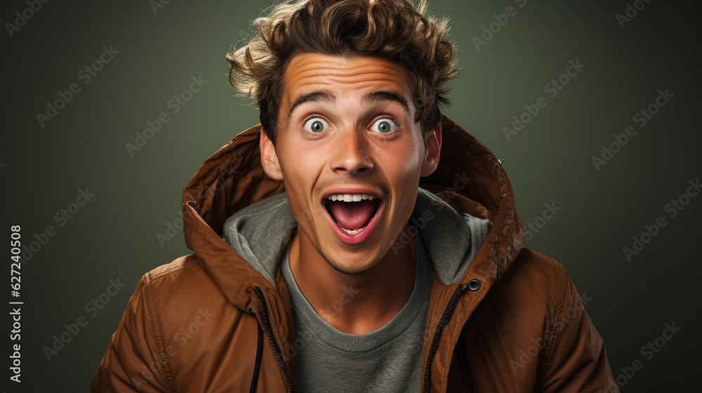 Super excited and shocked young man. Generative Ai Super excited and shocked young man. Generative Ai