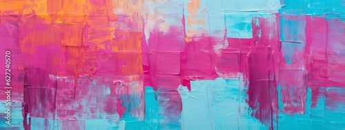 Closeup of abstract rough colorful multicolored pink blue orange colored art painting texture, with oil brushstroke, pallet knife paint on canvas (Generative Ai)