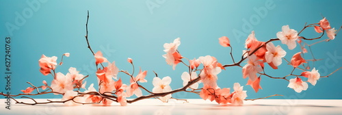 background with a minimalist floral arrangement, adding a touch of nature to the scene.