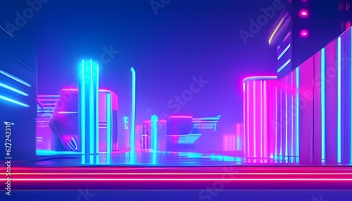street of a futuristic city. photorealistic 3d illustration. night scene with neon lighting. dark urban landscape. cityscape in the style of cyberpunk.
