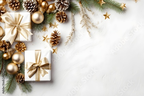 Tela gold and white Christmas Flat Lay mockup background product photography with pre