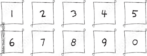 数字のアイコン（ラベル）　手書き　あしらい　セット　ベクター