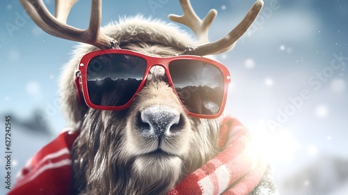  hipster santa claus reindeer with sunglasses
