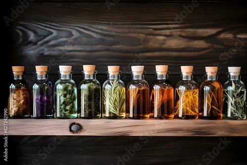 essential oil bottles displayed on a shelf at a local market  signifying the commercial aspect of essential oils.