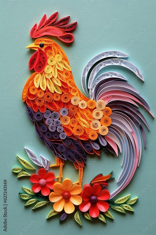 Fototapeta Paper figure in the form of a rooster.