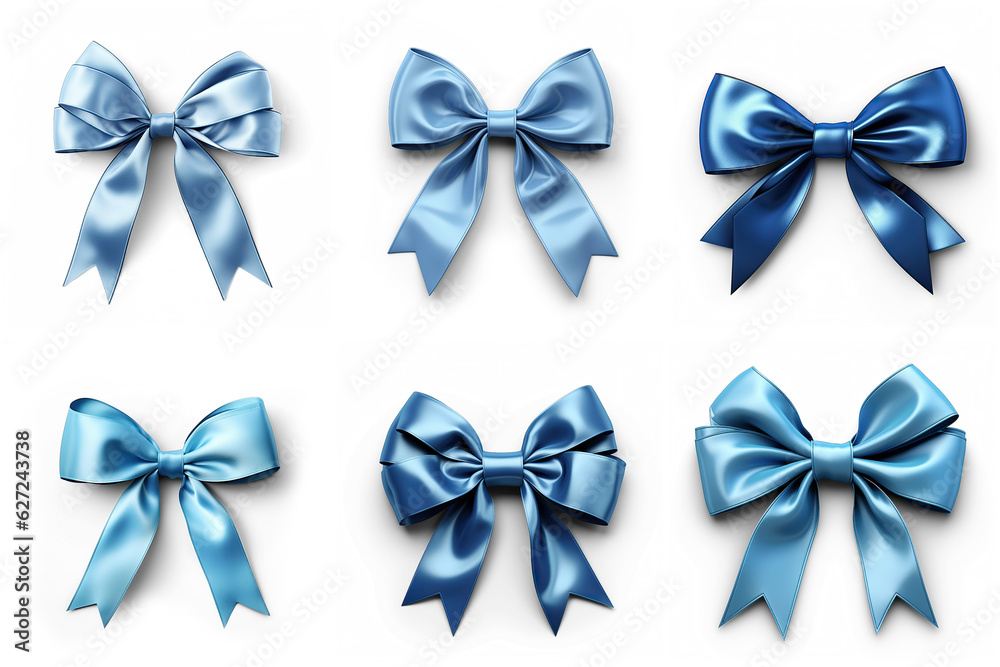 Blue silk  ribbon set collection isolated on transparent background