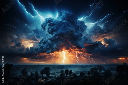 violent thunderstorm on a night in the middle of the ocean