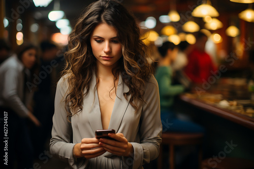 a female businesswoman looking at her phone, generative AI