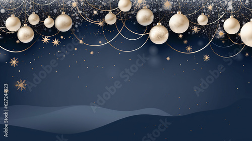 Christmas and New Year minimalist background. Gold Glass Balls and star hanging on gradient pink Navi blue background with copy space for text. The concept of Christmas and New Year holidays