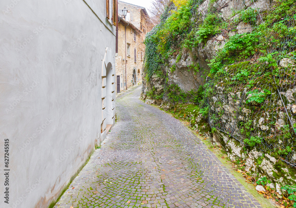 Alley in the historic center of Rocca Sinibalda. Italy.
