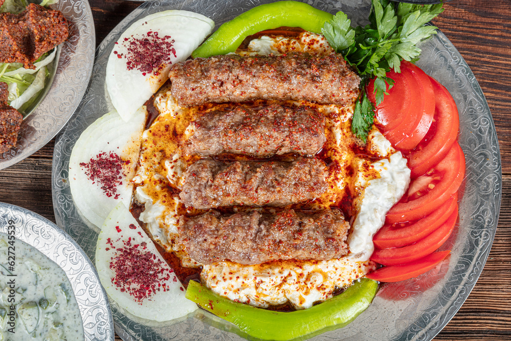 Turkish cuisine Yogurt Kebab. Turkish Yogurt Kebab made from adana kebab. Turkish cuisine Yogurt Kebab. Turkish Yogurt Kebab made from adana kebab.