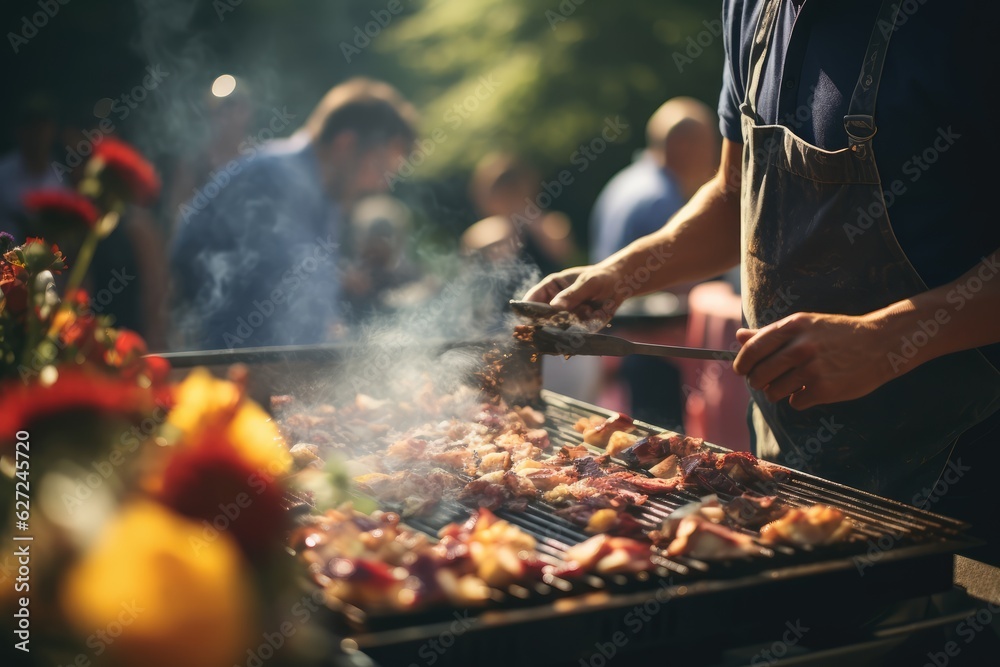 Fototapeta premium Grilling in the Backyard: Barbecue Labor Day Party - AI Generated