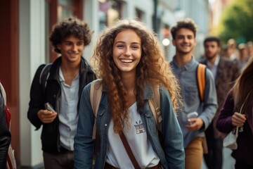 High School Students in the School Yard - Back to School - AI Generated