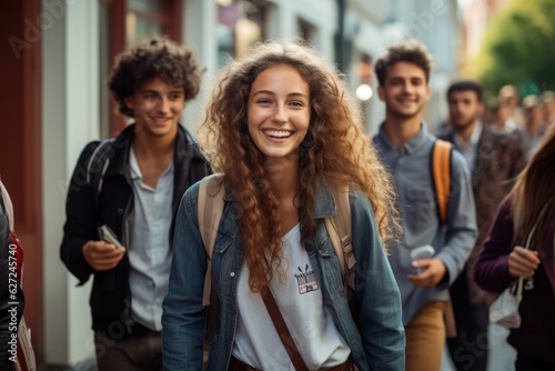High School Students in the School Yard - Back to School - AI Generated photo