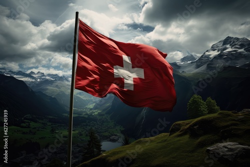 Swiss Flag in Switzerland - AI Generated