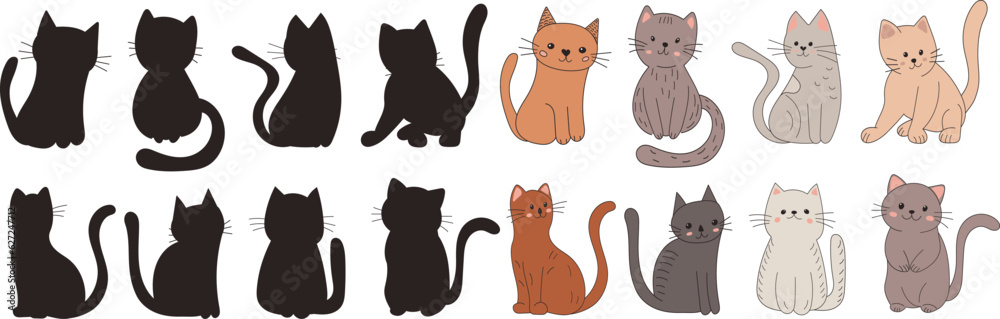 set of kittens in doodle style vector