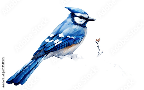 Watercolor Blue Jay Bird With Branch, Generative Ai