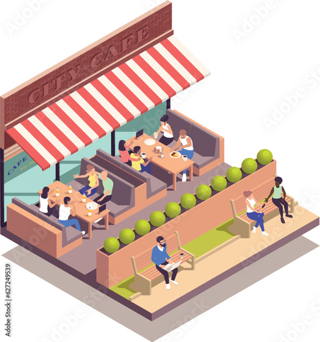Street Cafe Isometric Concept