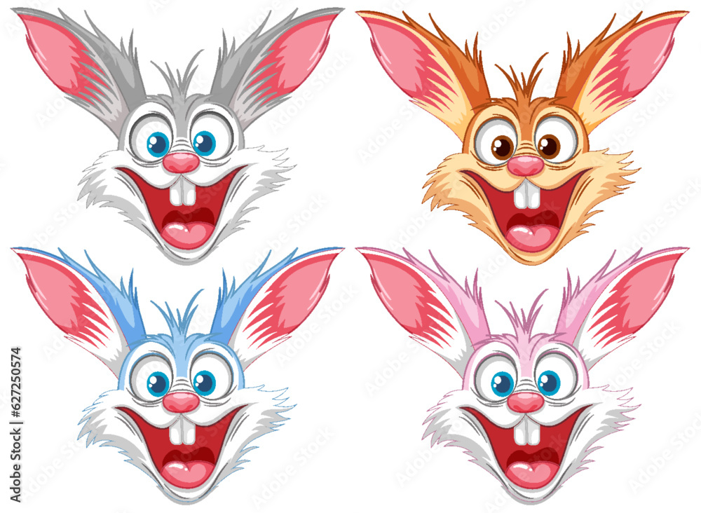 Four Crazy Rabbit Cartoon Smiles Four Crazy Rabbit Cartoon Smiles