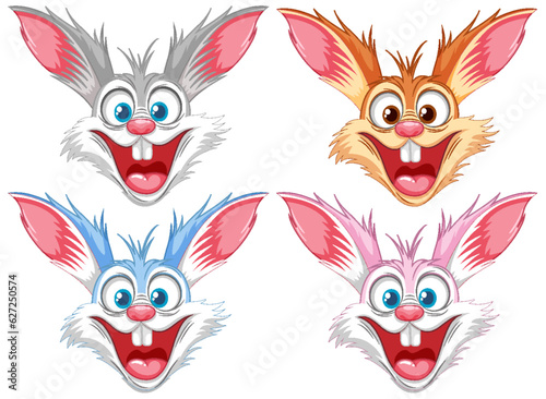 Four Crazy Rabbit Cartoon Smiles