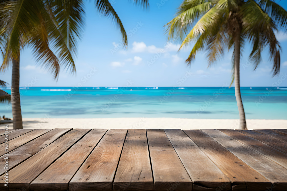 Natural Organic Product Display Space on a Beachside Wooden Table Natural Organic Product Display Space on a Beachside Wooden Table