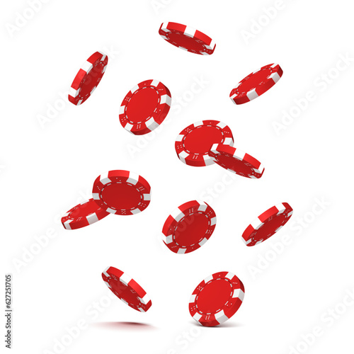 Falling red poker chips on white background. Vector illustration.