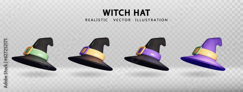 Witch hat isolated. Realistic 3d halloween hat. Design Template for Halloween holidays