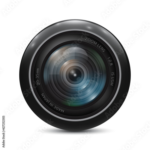 Camera photo lens on a white background. Vector illustration.