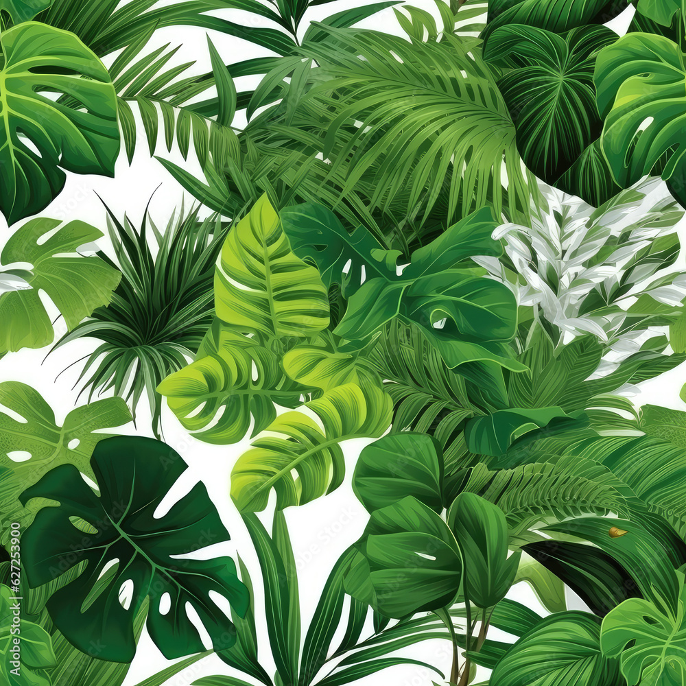 Naklejka premium Tropical leaves repeat pattern