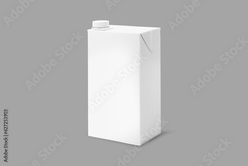 3D Rendering Milk and Juice Box Packaging on White Background, Mock-up.
