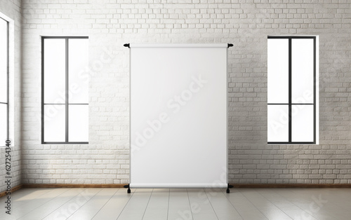 blank roll up banner display stands loft interior. Roll up blank white banner