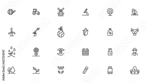 Agriculture icon set. Ecology line icons set.