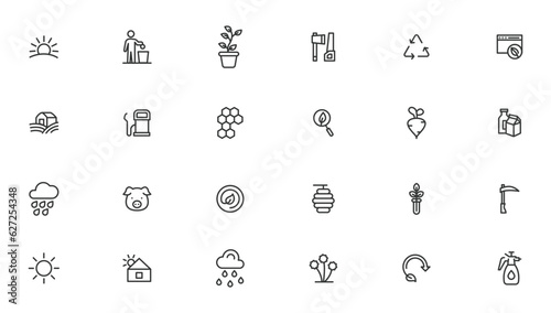 Agriculture icon set. Ecology line icons set.